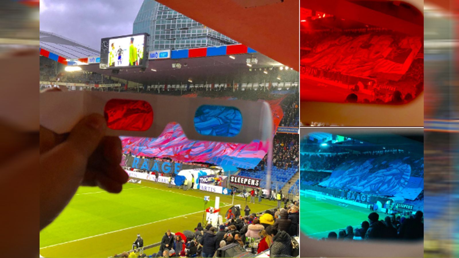 
                <strong>Basel-Fans mit spektakulärer 3D-Choreo</strong><br>
                Überragend! Die Fans des FC Basel zogen vor Anpfiff der Partie gegen den FC Zürich alle Blicke auf sich. Die Muttenzerkurve sorgte mit einer spektakulären 3D-Choreo für Aufsehen. Über den gesamten Fanblock hinweg spannte sich ein riesiges Transparent, auf der sich zwei Motive versteckten. Die zwei Botschaften konnten die Zuschauer im Stadion mittels einer rot-blauen 3D-Brille sehen. Die außergewöhnliche Choreo stand unter dem Motto: "Sonnenschein und Regen". Die rote Seite symbolisierte mit jubelnden Spielern den Sonnenschein, die blaue mit enttäuschten FCB-Profis hingegen den Regen. Nach dem Spiel gab es allen Grund zum Jubeln, die Basler gewannen den Klassiker gegen den FC Zürich mit 2:0. 
              