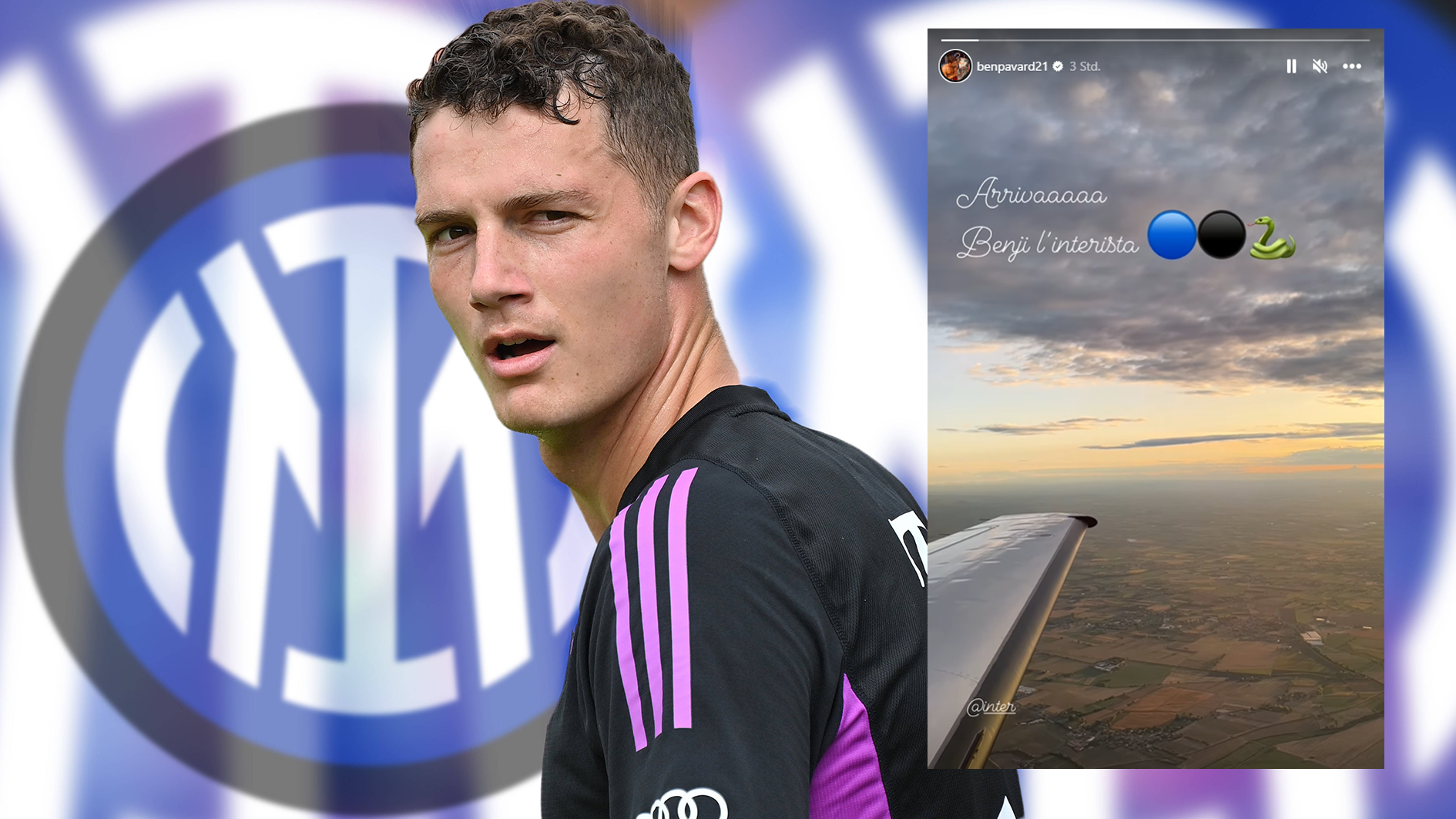 <strong>Pavard verkündet Inter-Transfer...noch bevor es die Klubs tun</strong><br>"Benji der Interista kommt" schreibt Benjamin Pavard in seiner Insta-Story und postet ein Bild aus dem Flugzeug. Kurios: Der Verteidiger gibt den bevorstehenden Transfer damit bekannt, noch bevor es die beteiligten Vereine aus Mailand und München tun. Pavard scheint sich über den Wechsel zu freuen, macht sich über seinen Fitness-Zustand keine Sorgen: Denn das Einzige, das den Transfer noch platzen lassen könnte, ist der bevorstehende Medizincheck.&nbsp;