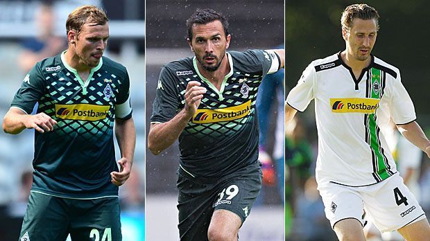 
                <strong>Jantschke, Stranzl & Brouwers (Borussia Mönchengladbach)</strong><br>
                Borussia Mönchengladbach präsentiert ein ganz neues Modell: die Rotations-Binde. Nach dem Abgang von Filip Daems führen in dieser Saison abwechselnd Tony Jantschke, Martin Stranzl und Roel Brouwers (v. l.) die Fohlen als Kapitän auf das Feld.
              