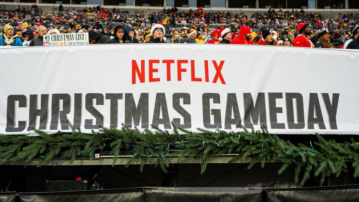 PITTSBURGH, PA - DECEMBER 25: A detailed view of a Netflix Christmas Gameday sign during the regular season NFL, American Football Herren, USA football game between the Kansas City Chiefs and Pitts...