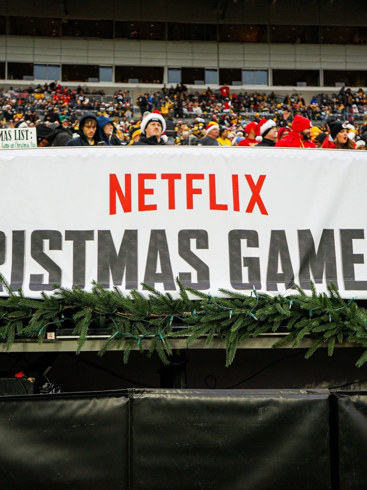 PITTSBURGH, PA - DECEMBER 25: A detailed view of a Netflix Christmas Gameday sign during the regular season NFL, American Football Herren, USA football game between the Kansas City Chiefs and Pitts...