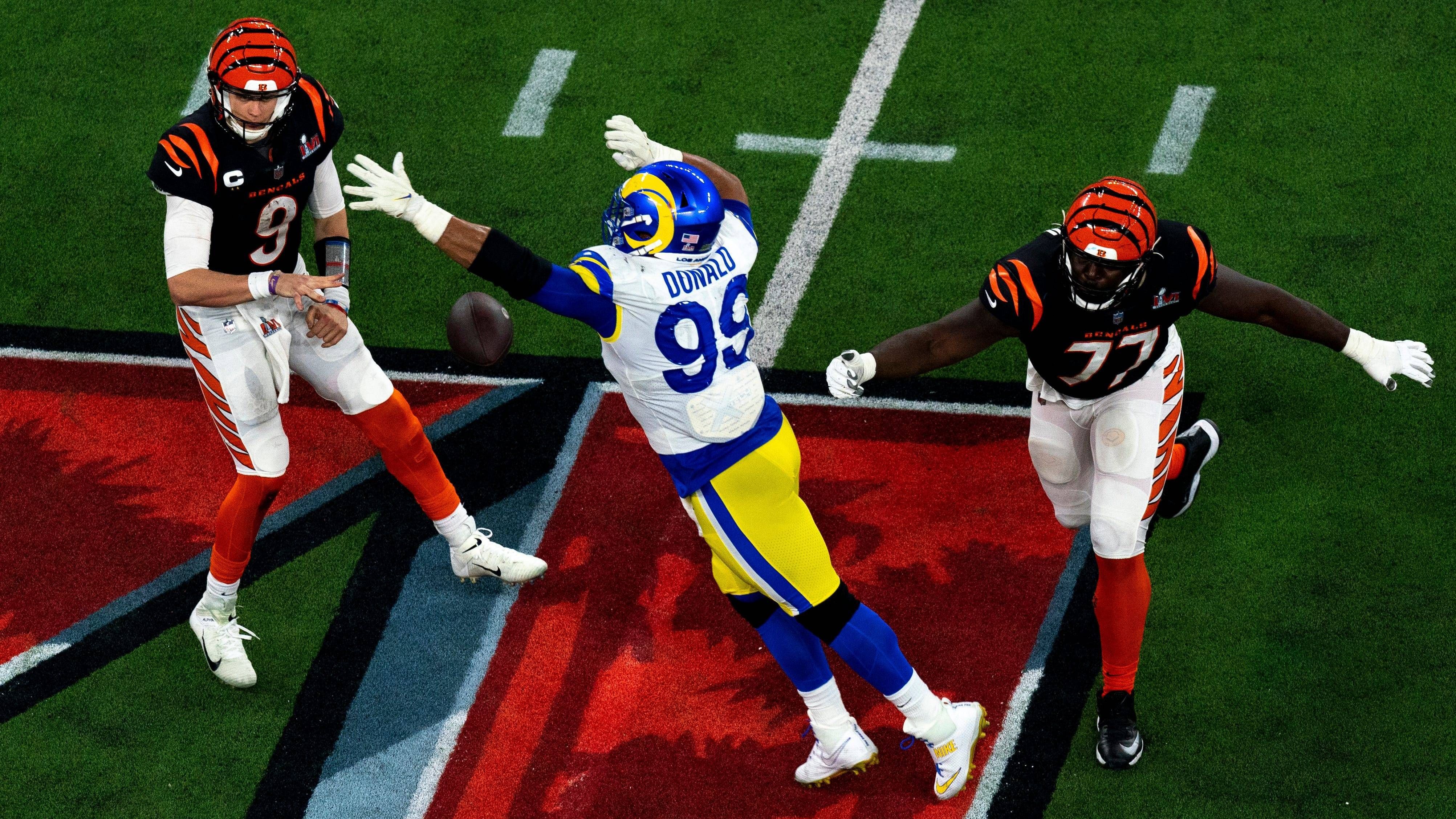 <strong>Platz 3 (geteilt): Cincinnati Bengals</strong><br>Letzte Super-Bowl-Teilnahme: Saison 2021<br>Gegner: Los Angeles Rams<br>Ergebnis: 20:23