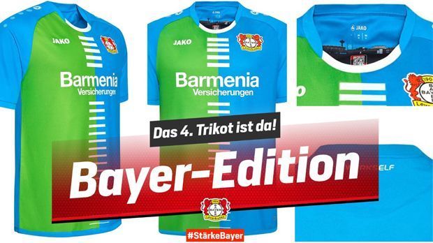 
                <strong>Viertes Trikot Bayer Leverkusen</strong><br>
                Die Werkself in Blau-Grün? Da muss vermutlich so mancher Fan genauer hinsehen. Das vierte Trikot der Saison ist die von Ausrüster "JAKO" angefertigte "Bayer-Edition" in den Firmen-Farben von Bayer. "In der traditionellen Farbkombination aus blau und grün wird die Werkself ihren Wurzeln Rechnung tragen und symbolisch in den Farben des Bayer-Konzerns auf Punktejagd gehen", schreibt der Verein dazu auf der Homepage. Ein wenig Abwechslung zu den anderen Trikots in Rot, Weiß und Schwarz. 
              