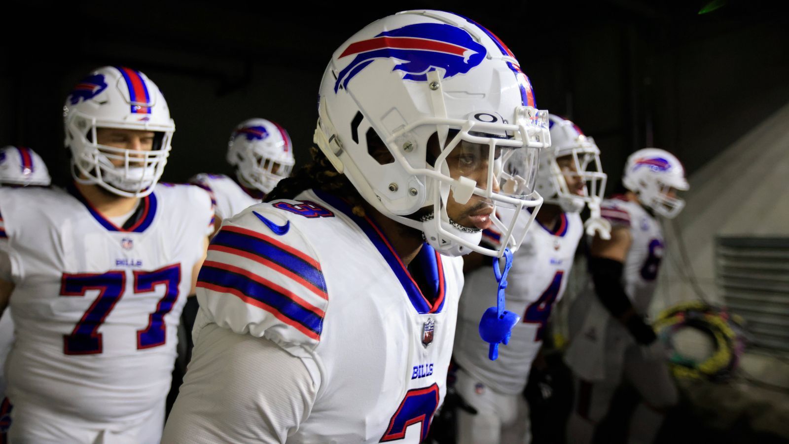 
                <strong>Buffalo Bills</strong><br>
                Quarterback (2): Josh Allen, Case KeenumRunning Back (4): James Cook, Taiwan Jones, Zack Moss, Devin SingletaryFullback (1): Reggie GilliamWide Receiver (7): Jamison Crowder, Gabriel Davis, Stefon Diggs, Jake Kumerow, Isaiah McKenzie, Khalil Shakir, Marquez StevensonTight End (3): Dawson Knox, Quintin Morris, Tommy SweeneyOffensive Line (9): Ryan Bates, Spencer Brown, Dion Dawkins, Tommy Doyle, Bobby Hart, Mitch Morse, David Quessenberry, Rodger Saffold, Greg van RotenDefensive Line (9): Boogie Basham, A.J. Epenesa, Shaq Lawson, Von Miller, Greg Rousseau, DaQuan Jones, Ed Oliver, Jordan Phillips, Tim SettleLinebacker (6): Terrel Bernard, Tyrel Dodson, Tremaine Edmunds, Tyler Matakevich, Matt Milano, Baylon SpectorSecondary (10): Christian Benford, Kaiir Elam, Damar Hamlin, Micah Hyde, Dane Jackson, Jaquan Johnson, Taron Johnson, Cam Lewis, Siran Neal, Jordan PoyerSpecialists (2): Kyler Bass, Reid Ferguson
              