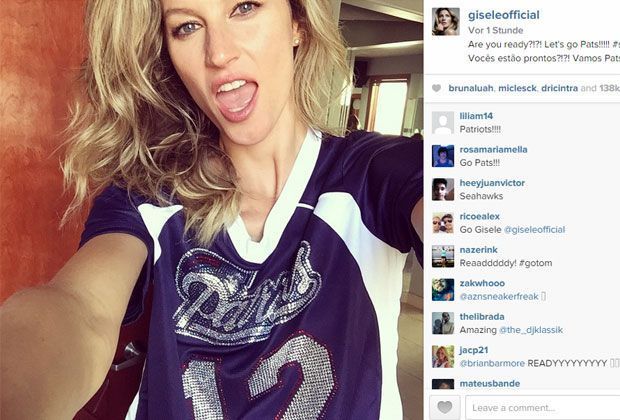 
                <strong>Gisele Bündchen</strong><br>
                Wem Gisele Bündchen die Daumen drückt, dürfte schon vor dem Spiel klar gewesen sein. Schließlich steht ihr Ehemann Tom Brady auf dem Feld für die Patriots.
              