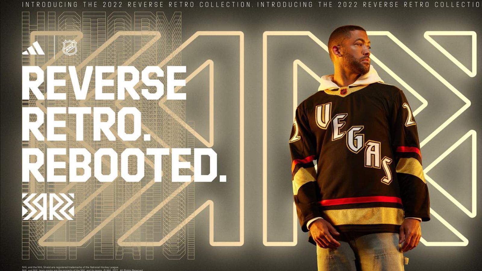 
                <strong>Vegas Golden Knights</strong><br>
                Die Golden Knights haben ein Trikot entworfen, dessen Design der Vorstellung entspricht, wie ein drittes Trikot der Golden Knights im Jahr 1995 ausgesehen haben könnte. Es zeigt eine diagonale Wortmarke VEGAS" und eine glitzernde Schriftart, inspiriert von alten Hotelschildern auf dem Las Vegas Strip.
              