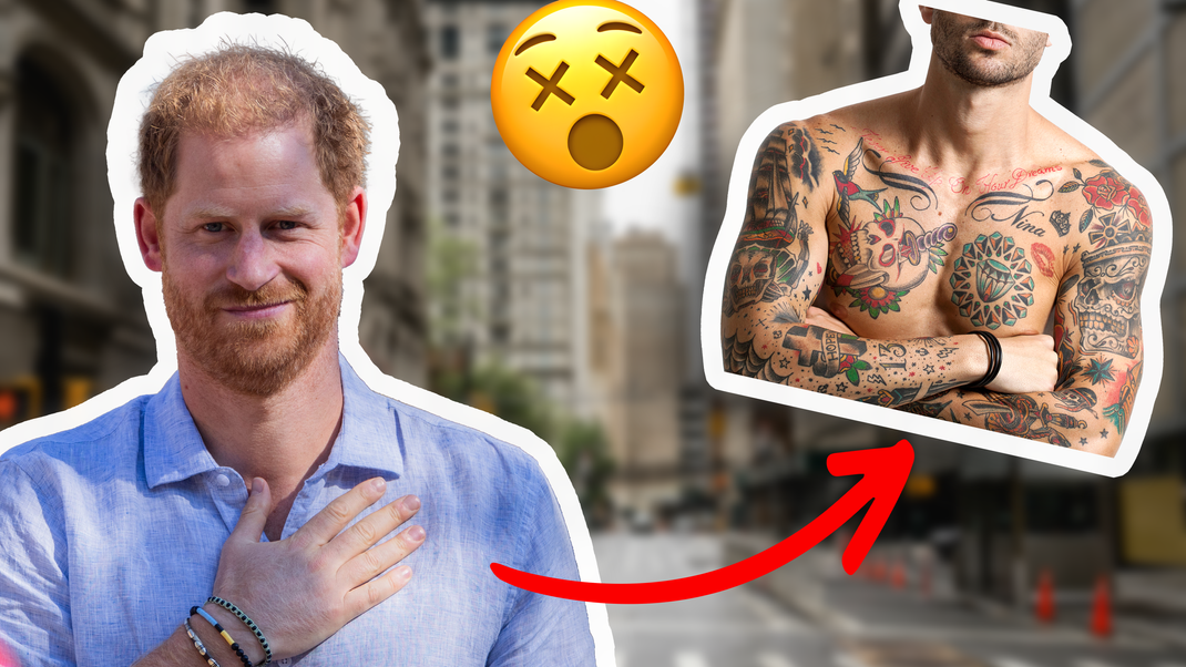 Sieht Prinz Harry bald so aus? Paparazzi Fotos zeigen ihm beim Verlassen eines Edel-Tätowierers in New York.