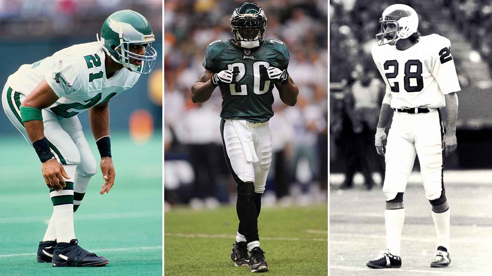 
                <strong>Philadelphia Eagles</strong><br>
                &#x2022; Franchise-Rekord (all-time): Bill Bradley (rechts), 1969-76, Eric Allen (links), 1988-94 und Brian Dawkins (Mitte), 1996-2008: 34<br>&#x2022; Franchise-Rekord (eine Saison): Bill Bradley, 1971: 11<br>
              