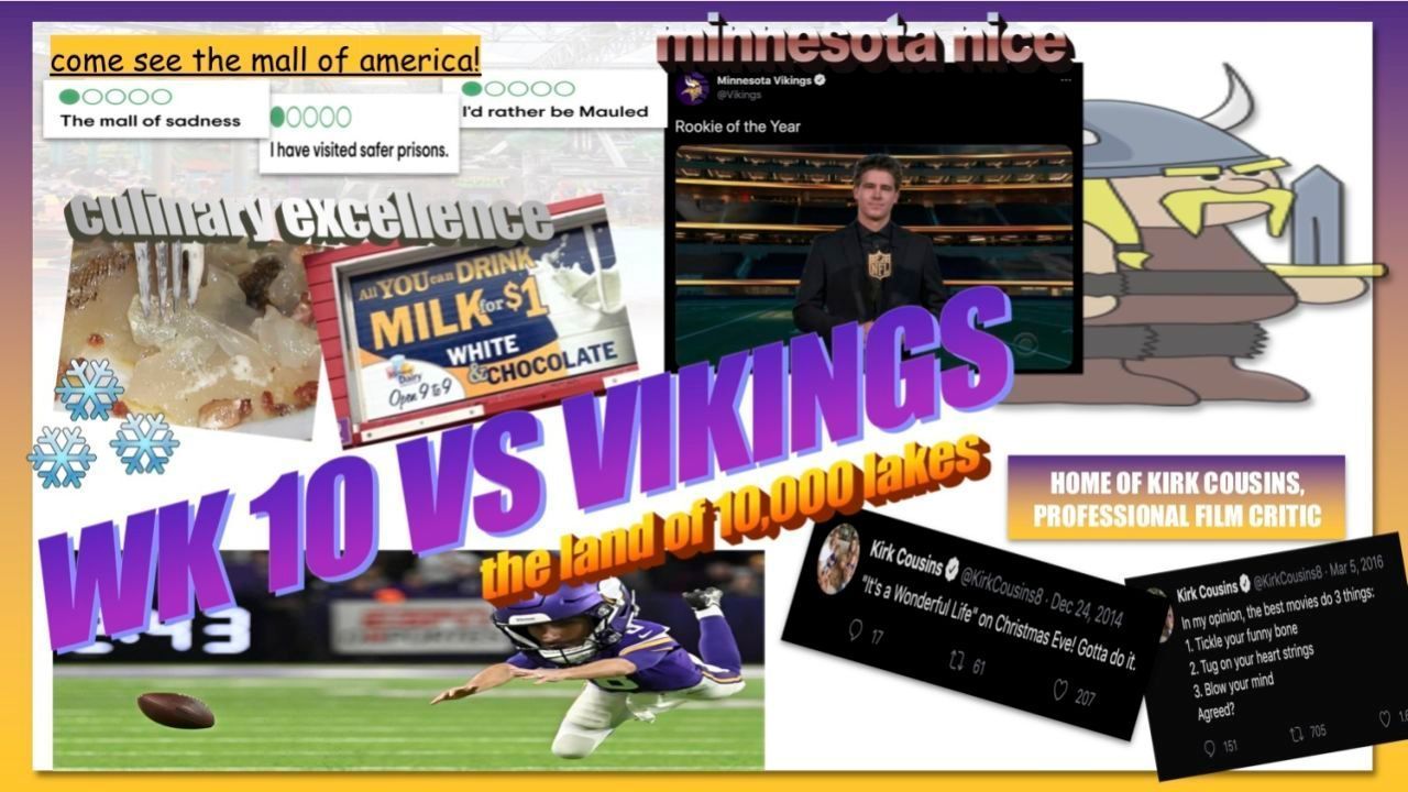 
                <strong>Week 10: vs. Minnesota Vikings</strong><br>
                Spott über Kirk Cousins und das Essen in Minnesota, hier macht es sich Bosa relativ "einfach" bei der Gegnerpräsentation. 
              