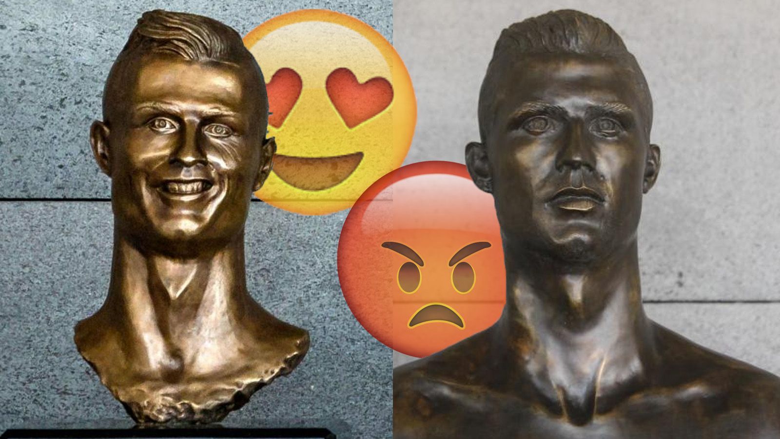 <strong>Austausch der Ronaldo-Büste sorgt für Ärger</strong><br>
                Die legendäre Büste von Cristiano Ronaldo (li.) wurde von Künstler Emanuel Santos durch ein neues Stück ausgetauscht (re.). Das rief sogar Fans der ersten, hässlicheren Version auf den Plan, die eine Petition gegen den Austauscht starteten. Letztlich ohne Erfolg.