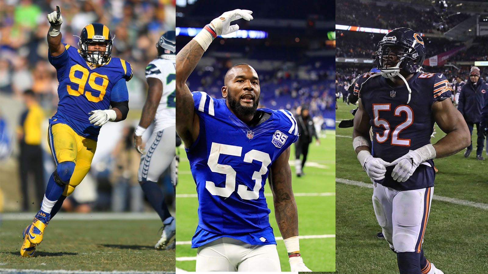 
                <strong>Defense Player des Jahres der ran-Community: Aaron Donald</strong><br>
                Platz 1: Aaron Donald (Los Angeles Rams) - 14.465 Ja-StimmenPlatz 2: Khalil Mack (Chicago Bears) - 12.056 Ja-StimmenPlatz 3: Darius Leonard (Indianapolis Colts) - 4.423 Ja-Stimmen
              