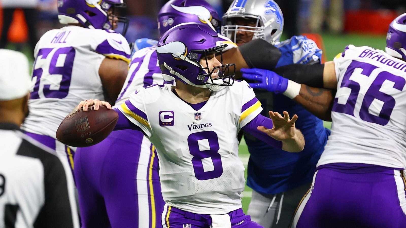 
                <strong>Platz 14 (geteilt): Minnesota Vikings</strong><br>
                &#x2022; <strong>0,510 - </strong>26 Siege, 25 Niederlagen -<br>&#x2022; Restliche Spiele: @Bears, vs. Rams, @Packers, vs. Bears<br>
              