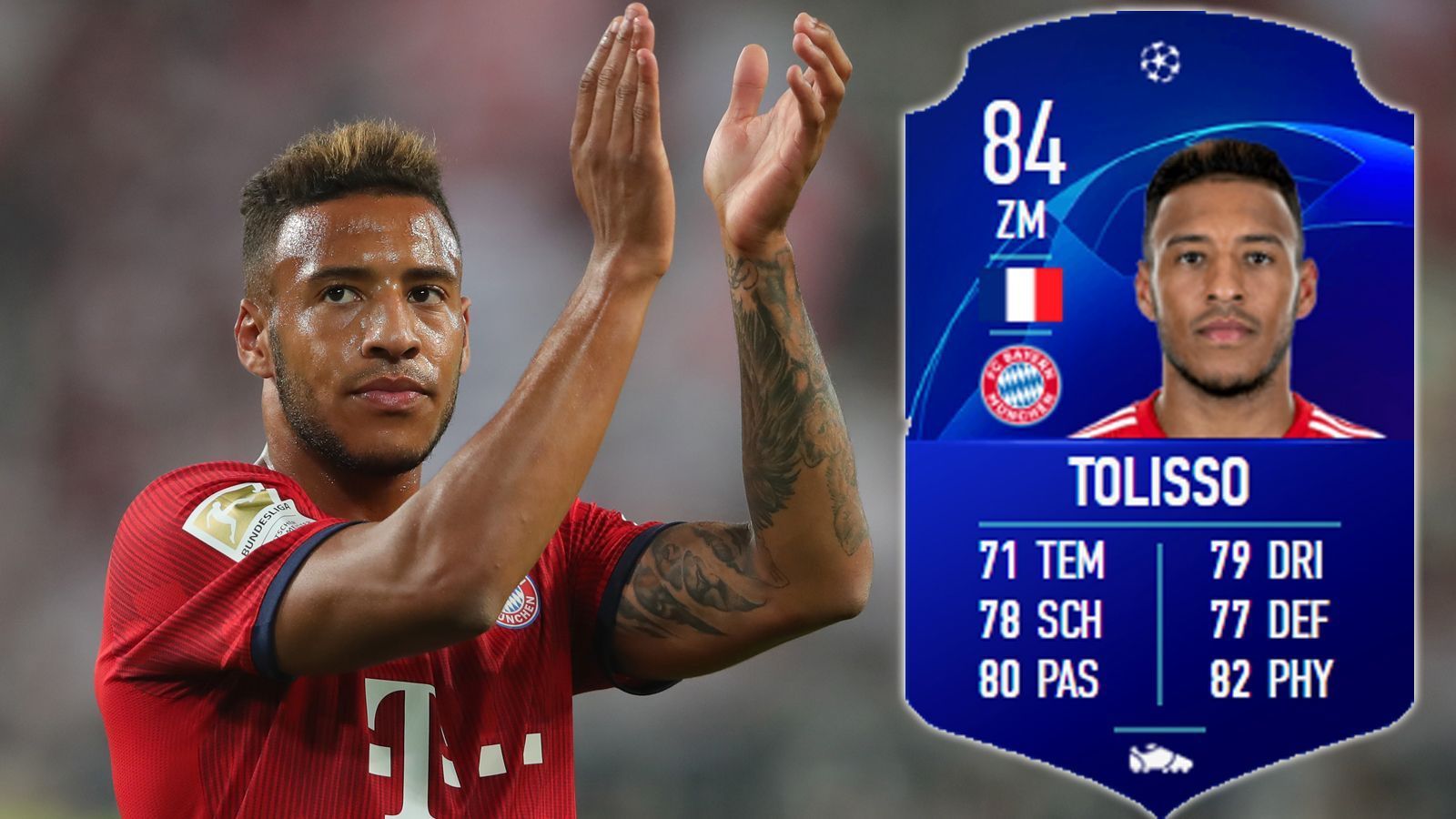 
                <strong>Offensives Mittelfeld: Corentin-Tolisso</strong><br>
                Diese Wahl erklärt sich von selbst. Für sein persönliches Team hat der Franzose seine eigenen Werte noch einmal aufpoliert. Die meisten Profis finden ja, dass ihre Werte in FIFA zu niedrig sind.
              