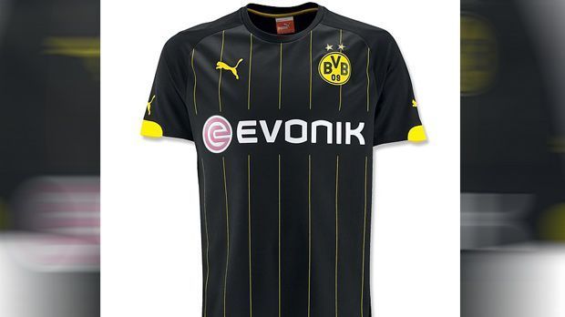 
                <strong>Das neue Auswärtstrikot von Borussia Dortmund</strong><br>
                ...setzen die Borussen auf ein schlichtes Desgin in schwarz, allerdings mit Längs- statt Querstreifen. Den dreifachen Trikotsatz komplettiert...
              