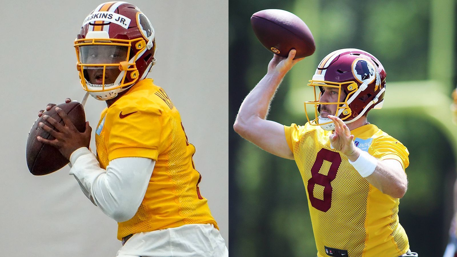 
                <strong>Dwayne Haskins/Case Keenum (Washington Redskins)</strong><br>
                Dwayne Haskins - Gesamtwertung: 72Spielverständnis: 75Wurfkraft: 89Genauigkeit kurze Pässe: 85Genauigkeit mittlere Pässe: 80Genauigkeit lange Pässe: 81Case Keenum - Gesamtwertung: 73Spielverständnis: 80Wurfkraft: 83Genauigkeit kurze Pässe: 81Genauigkeit mittlere Pässe: 83Genauigkeit lange Pässe: 82Alex Smith - Gesamtwertung: 77 (fällt verletzt aus - Rückkehr ungewiss)Spielverständnis: 87Wurfkraft: 84Genauigkeit kurze Pässe: 92Genauigkeit mittlere Pässe: 82Genauigkeit lange Pässe: 79
              