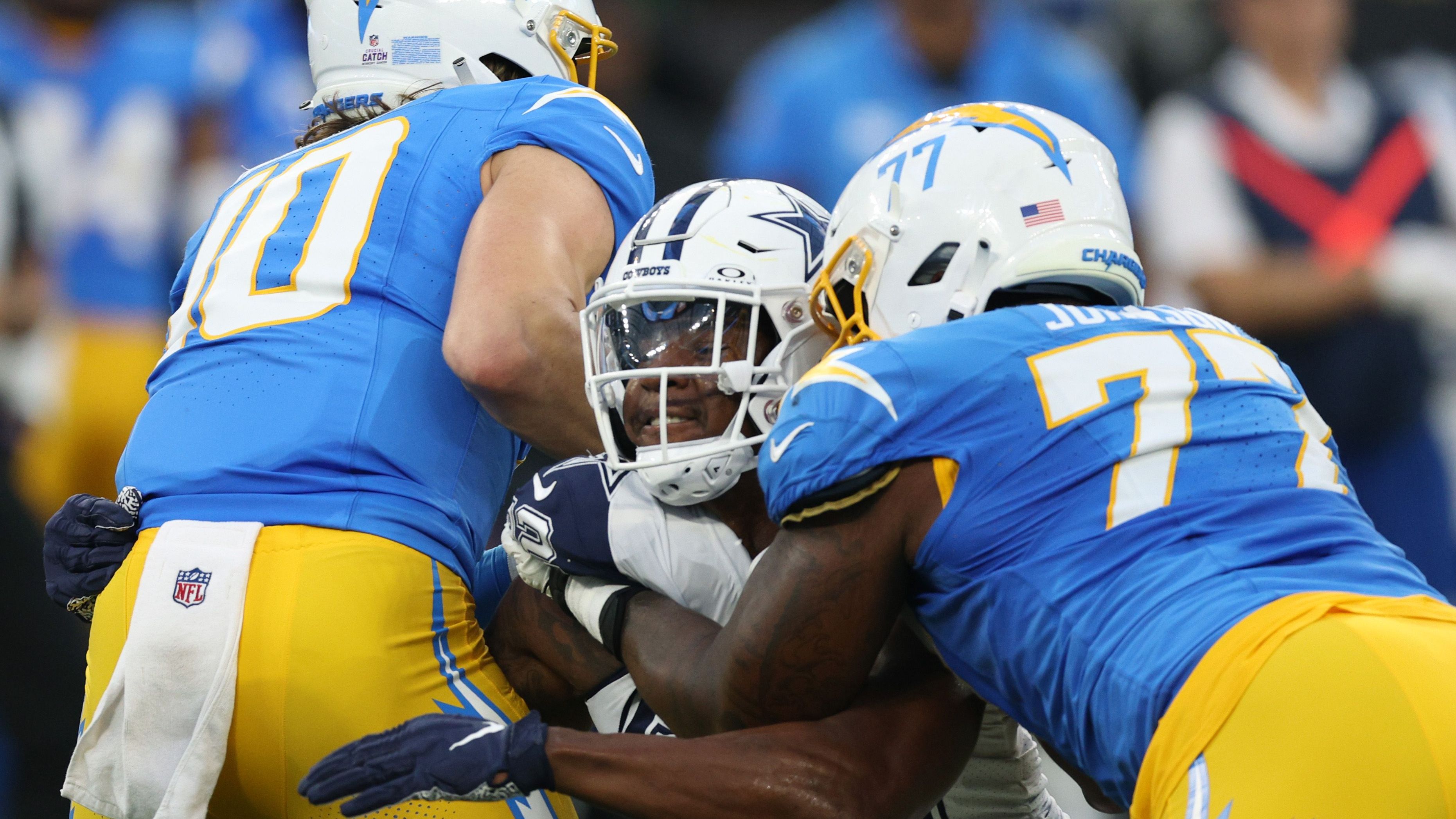 <strong>L.A. Chargers&nbsp;</strong><br>10 Verletzte: <br>Otito Ogbonnia, Alohi Gilman, Deane Leonard, Jalen Guyton, Derwin James, Amen Ogbongbemiga, Raheem Lane, J.T. Woods, Corey Linsley, Mike Williams