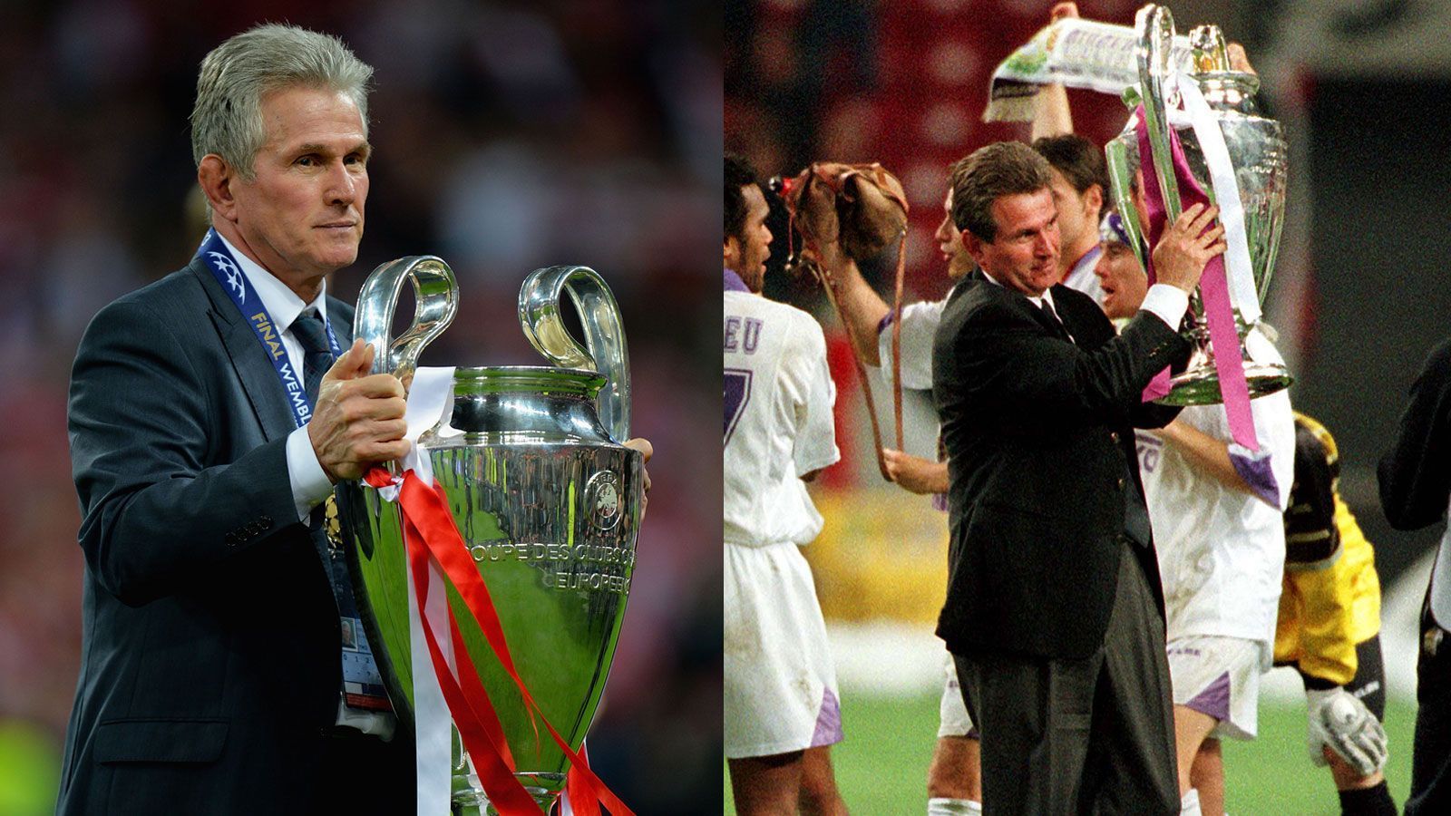 
                <strong>Jupp Heynckes (Real Madrid/FC Bayern München) - Drei Teilnahmen </strong><br>
                1998 gelang auch Jupp Heynckes der Einzug in das Finale der Königsklasse. In seinem letzten Spiel als Trainer der "Königlichen" von Real Madrid schlug Heynckes' Mannschaft Juventus Turin mit 1:0. 2012 schaffte er mit dem FC Bayern München den Sprung in das "Finale Dahoam" gegen den FC Chelsea, im entscheidenden Elfmeterschießen sollten die Engländer dann die Oberhand behalten. Auch ein Jahr später erreichte Heynckes das Champions-League-Finale, diesmal war Borussia Dortmund Gegner des deutschen Rekordmeisters. Die Münchner gewannen das bisher einzige deutsch-deutsche Finale mit 2:1.
              