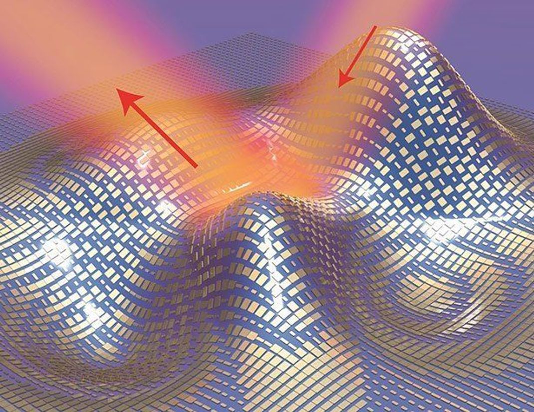 Dieses Meta-Material von Forscher:innen der Universität Berkley ist superdünn und mit winzigen Goldplättchen bedeckt. Damit kann das Licht manipuliert werden.