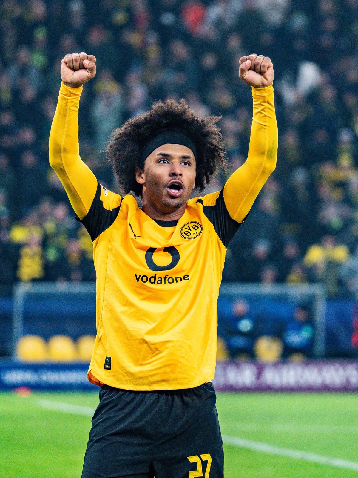 25.11.2025, Borussia Dortmund vs. Villareal, UEFA Champions League, 5. Spieltag Tor zum 3:0 durch Karim Adeyemi (Borussia Dortmund, 27) Julian Brandt (Borussia Dortmund, 10) Nico Schlotterbeck (Bor...