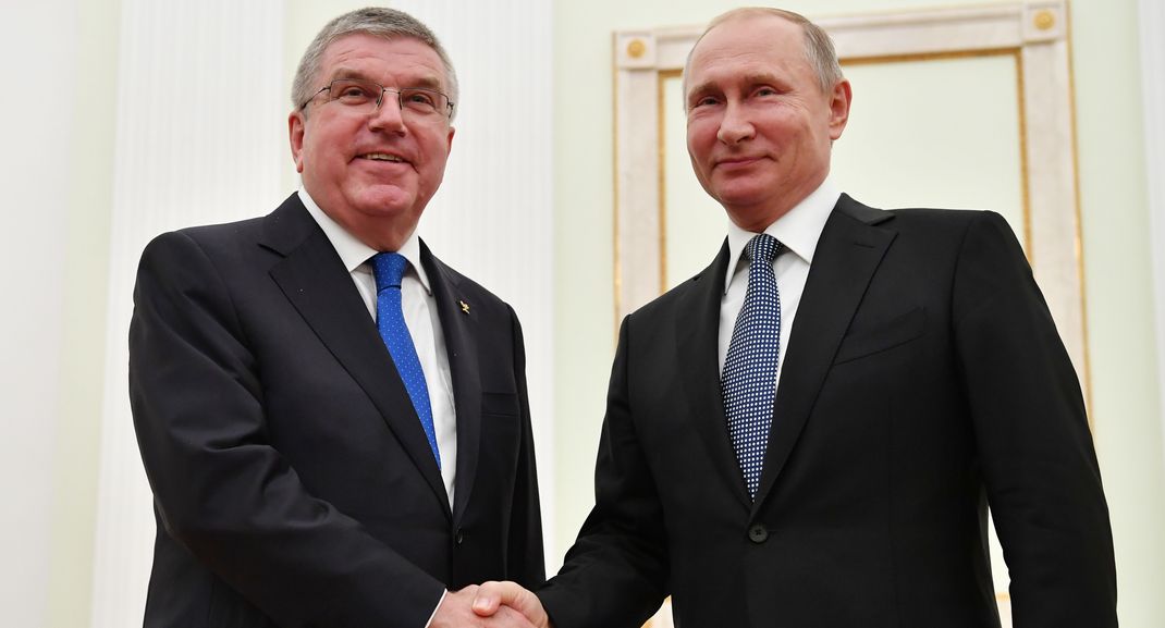 Wladimir Putin und Thomas Bach bei einem Treffen im Kreml im Jahr 2018.