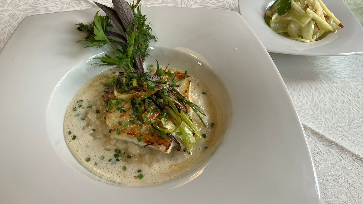 Gebratener Steinbutt auf Zitronenrisotto mit Buttersauce und Apfel-Fenchel-Salat