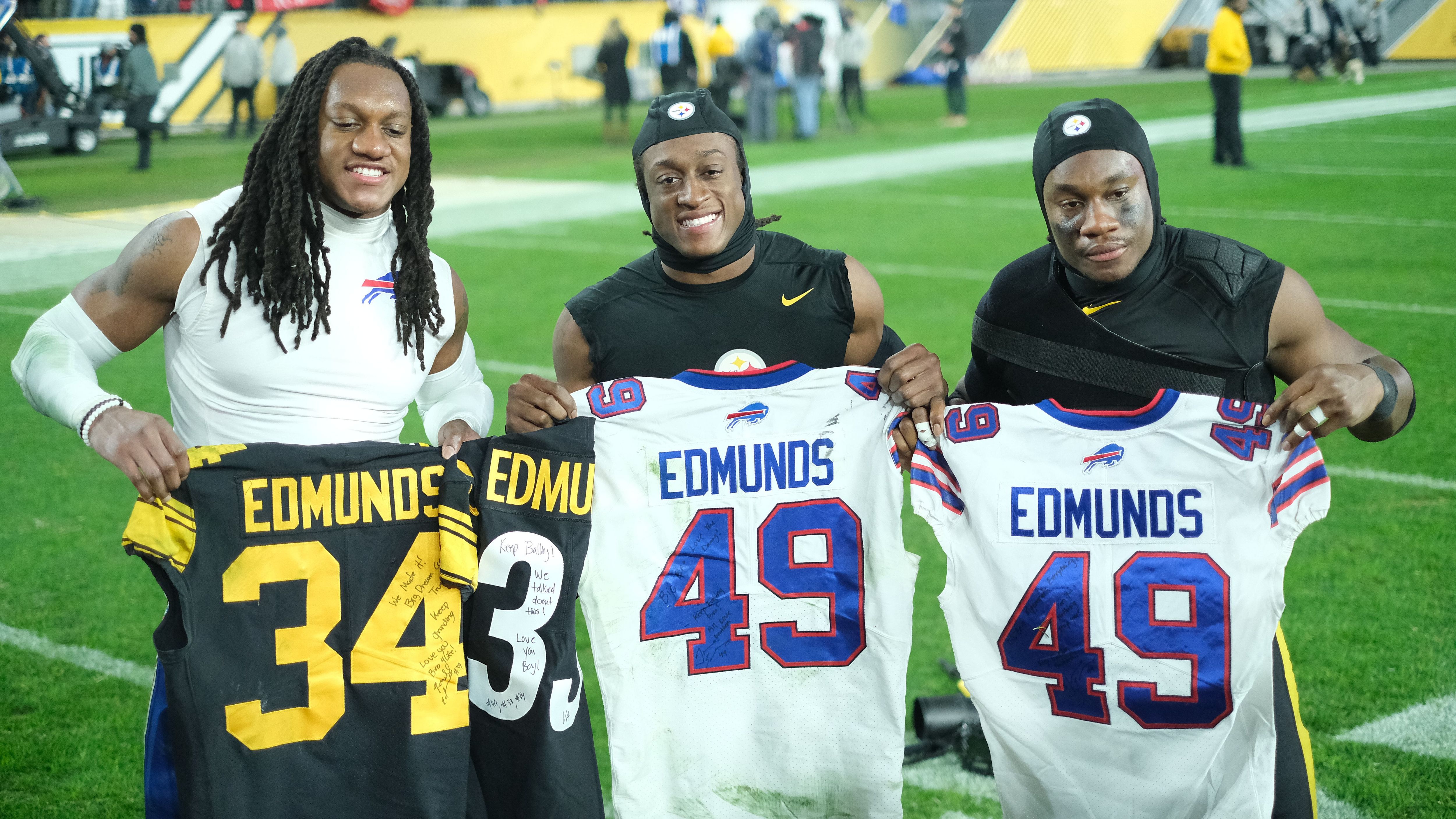 <strong>Tremaine und Terrell Edmunds</strong><br>Tremaine (l.) und Terrell (M.) Edmunds sind die einzigen Brüder in NFL-Geschichte, die in der ersten Runde desselben Drafts gewählt wurden.&nbsp; Linebacker Tremaine spielt mittlerweile bei den Chicago Bears, Safety Terrell bei den Tennessee Titans. Ihr dritter Bruder Trey (r.) schaffte es auch in die NFL, ist aber inzwischen vereinslos.&nbsp;