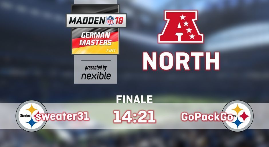 
                <strong>AFC North-Gewinner</strong><br>
                Die AFC North entschied Christian "GoPackGo"' Gliege für sich. Im Finale besiegte er Marc "sweater31" Fritz 21:14.
              