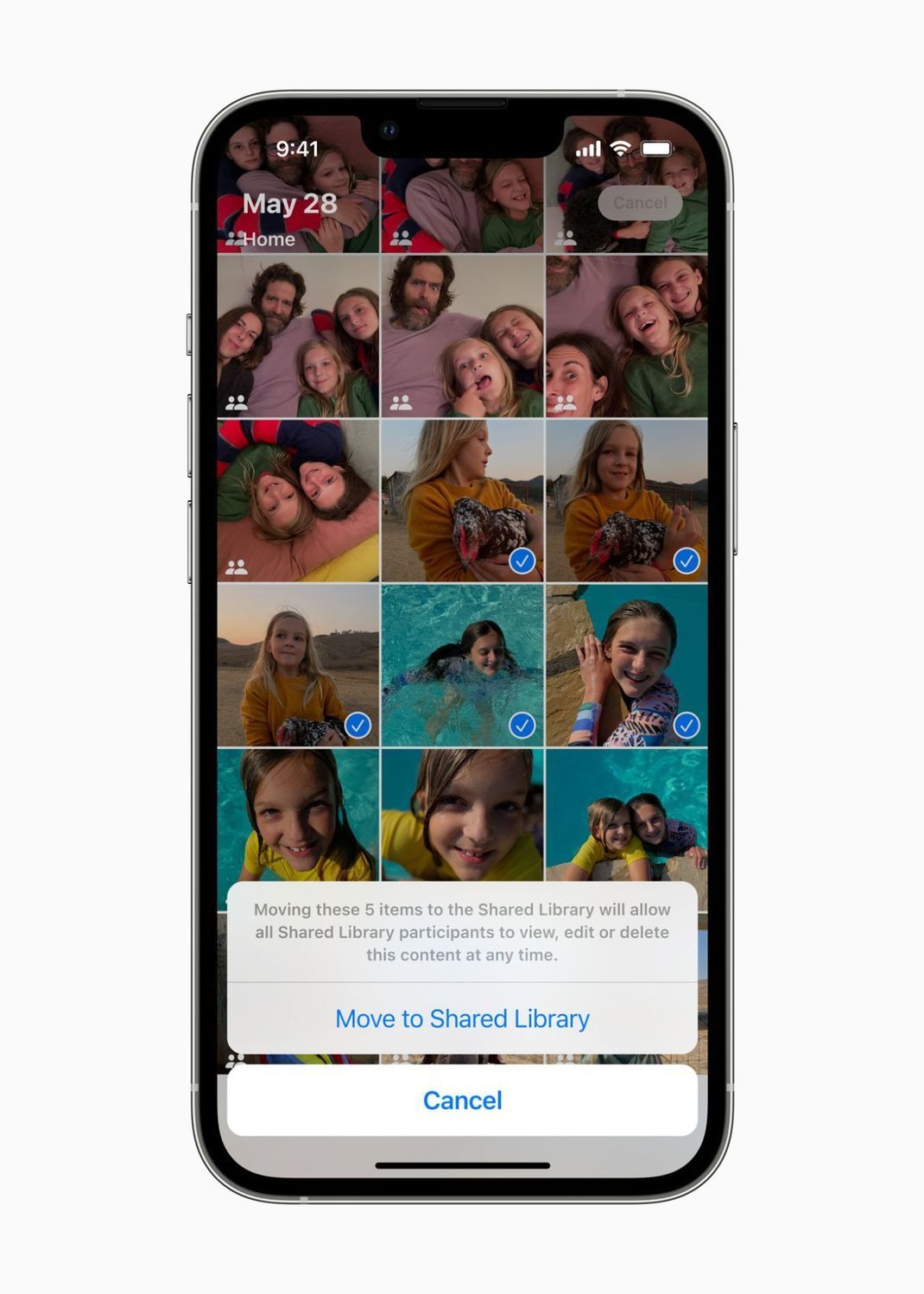 Mit der geteilten iCloud Foto-Mediathek in iOS 16 kannst du Fotos mit deiner Familie teilen.