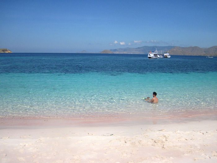 Pink Beach. Auf der Insel Komodo (Indonesien) verleiht ein Mix aus roten Korallen, Muscheln und weißen Sandkörnern dem Strand einen unverwechselbaren rosa Farbton.