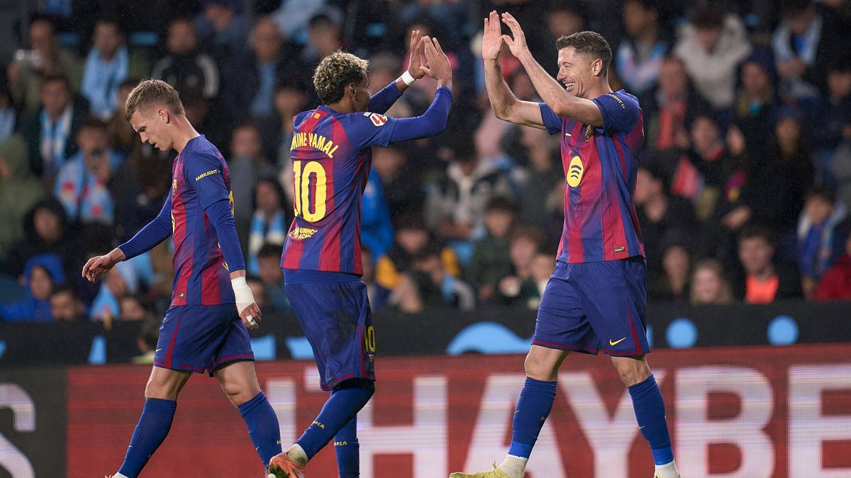 ESP: RC Celta - FC Barcelona, Barca Liga match 2025-2026, Date 12 Robert Lewandowski of FC Barcelona celebrates after scoring goal during the La Liga match 2025-2026, date 12 between RC Celta and F...