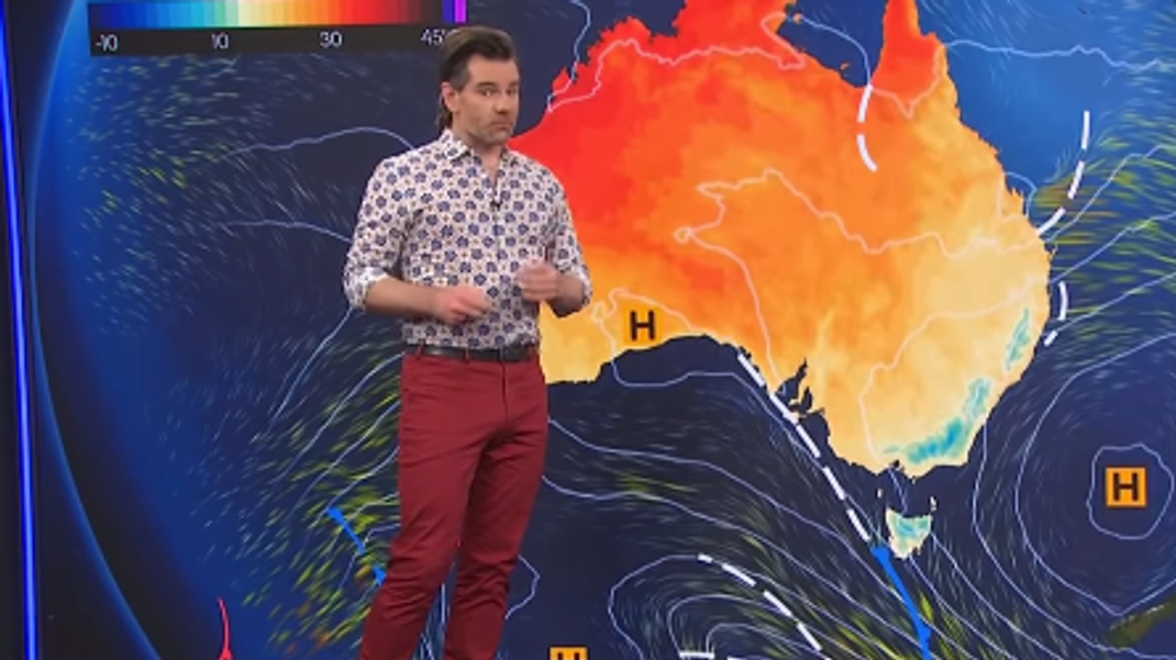 Der australische Wetter-Moderator Nate Byrne kurz vor seiner Panikattacke.