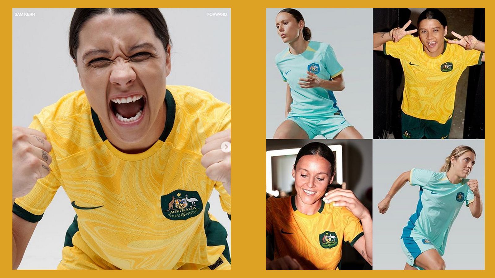 
                <strong>Australien: Heim- und Auswärtstrikot</strong><br>
                Gelb und Grün sind die Farben der "Matildas", wie die australische Frauen-Nationalmannschaft genannt wird. Die Auswärtstrikots der Gastgeberinnen sind türkis.
              