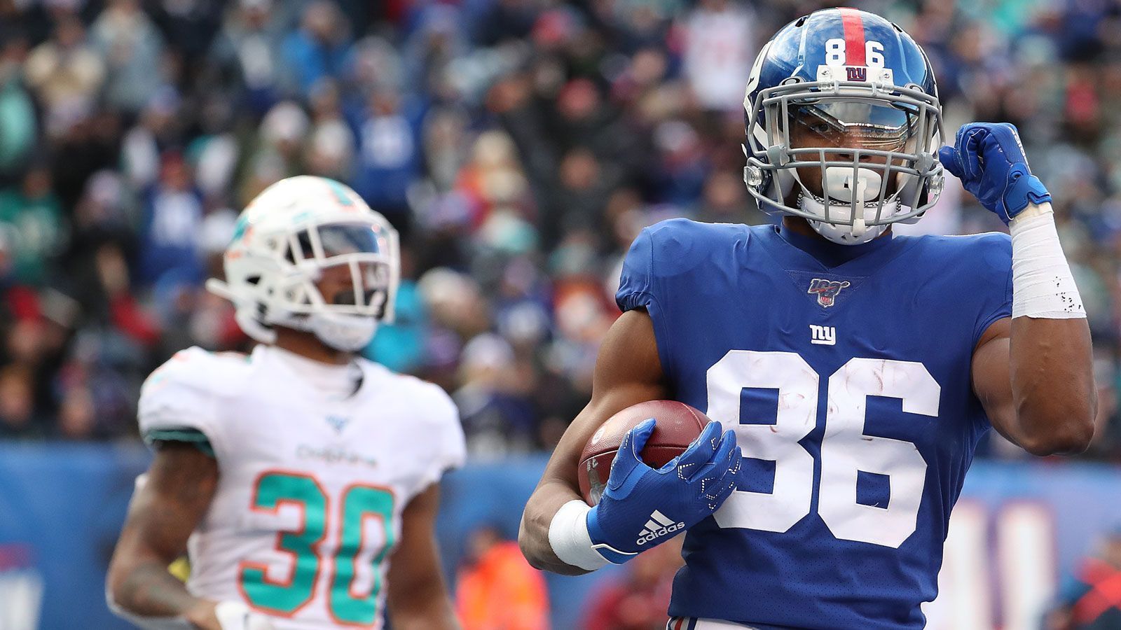 <strong>Platz 28: New York Giants</strong><br>Gefangene Yards: 1.283<br>Bester Receiver: Darius Slayton (770 Yards, 4 Touchdowns)<br>Quarterbacks: Tyrod Taylor (1.341 Yards, 5 Touchdowns, 11 Spiele), Tommy DeVito (1.101 Yards, 8 Touchdowns, 9 Spiele)