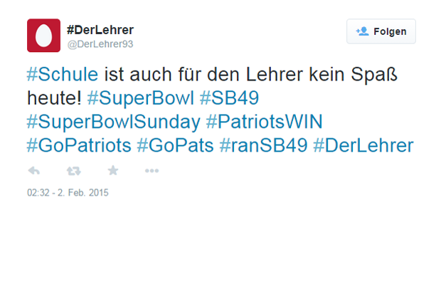 
                <strong>Zu heftig gefeiert?</strong><br>
                Als Lehrer - und Patriots-Fan - hat man es am Tag danach schwer...
              