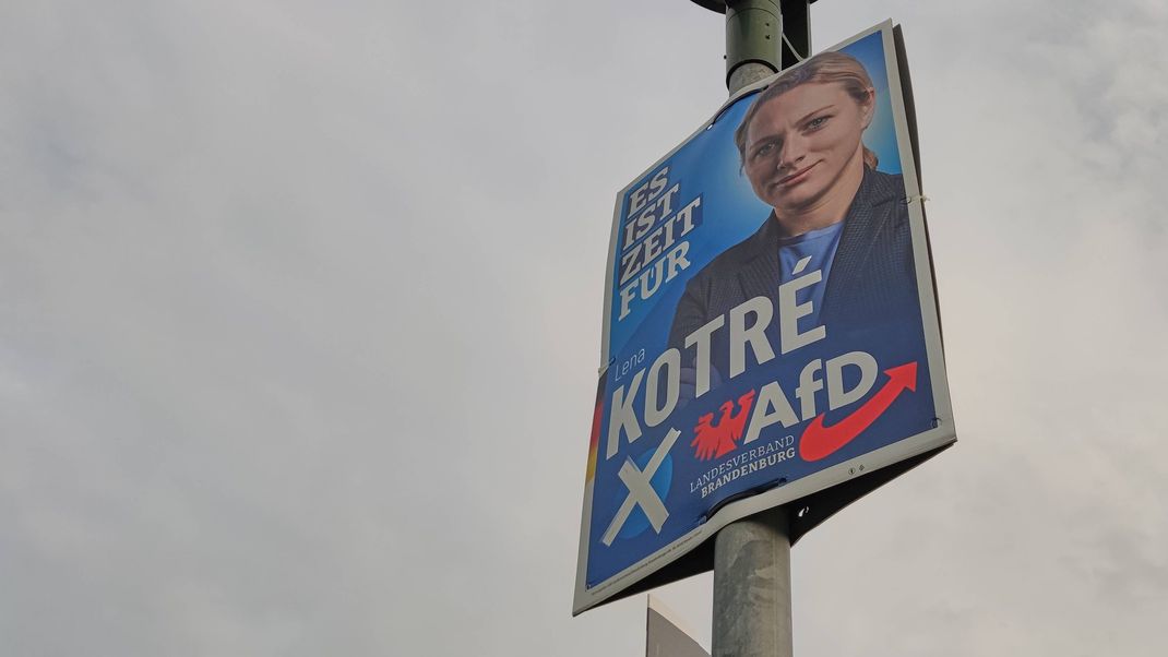 AfD-Wahlplakat mit Lena Kotré in Brandenburg.