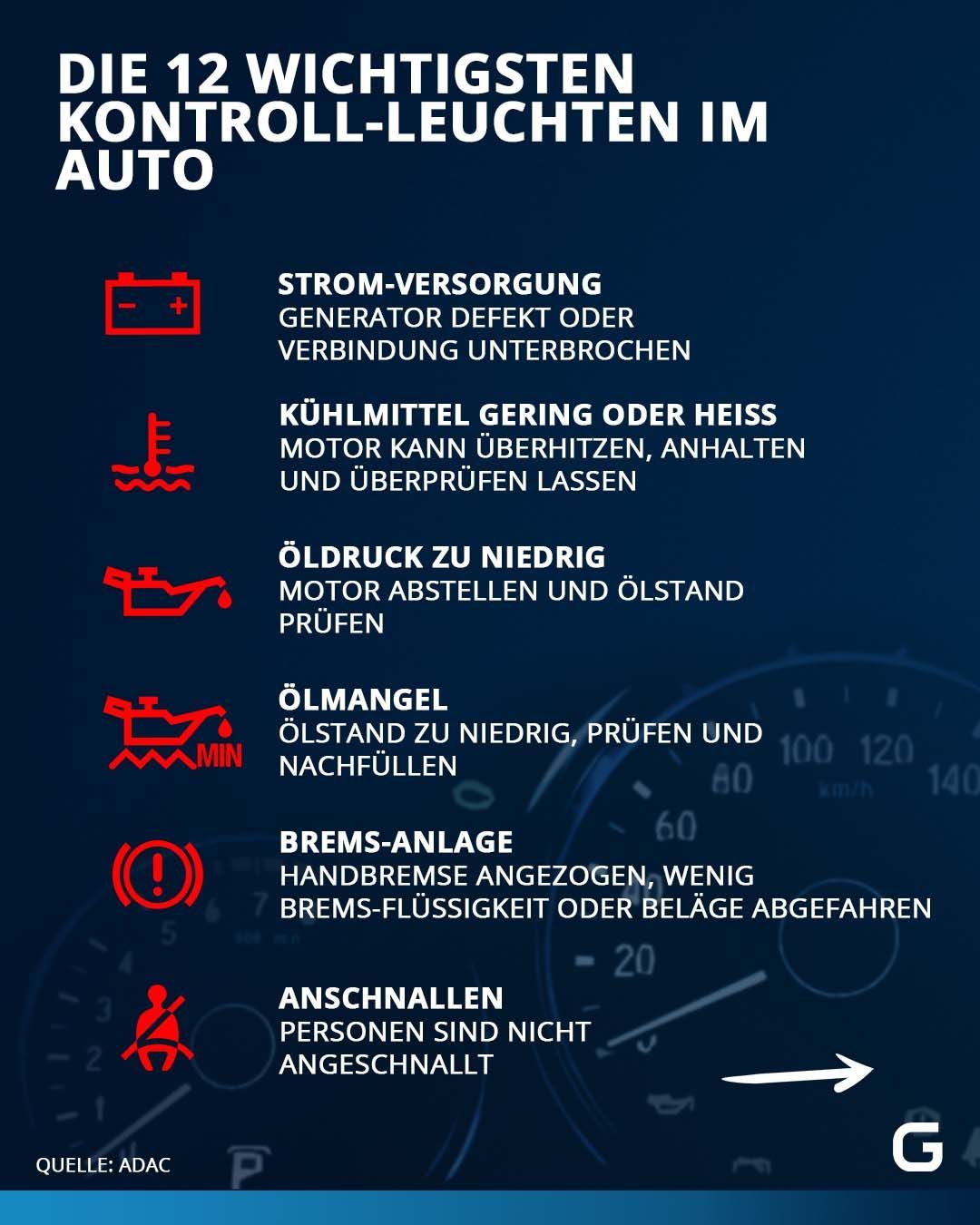 Kontrollleuchten im Auto: Bedeutung/Farben