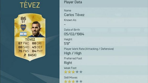 
                <strong>Carlos Tevez</strong><br>
                Spielerwert: 86 (+1) - Carlos Tevez. Vorheriger Gesamtwert: 85.
              