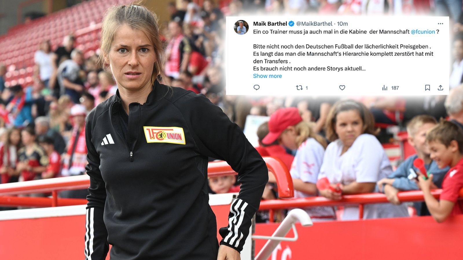 <strong>Ex-"Lewy"-Agent kritisiert Unions Co-Trainerinnen-Wahl</strong><br>Bei Union Berlin wird nach der Entlassung von Urs Ficher im Interimstrainer-Team mit Marie-Luise Eta erstmals eine Frau als Co-Trainerin in der Bundesliga arbeiten. Diese Wahl sorgt nicht nur für Zustimmung. "Ein Co-Trainer muss ja auch mal in die Kabine der Mannschaft?", schrieb Maik Barthel, Ex-Berater von Robert Lewandowski, bei "X", früher Twitter, ...&nbsp;