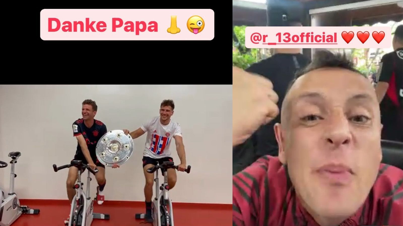 
                <strong>Müller auf Insta</strong><br>
                ...während Thomas Müller mit Ex-Teamkollege Rafinha auf FaceTime telefoniert und sich mit Leon Goretzka beim Ausradeln bei Papa bedankt.
              