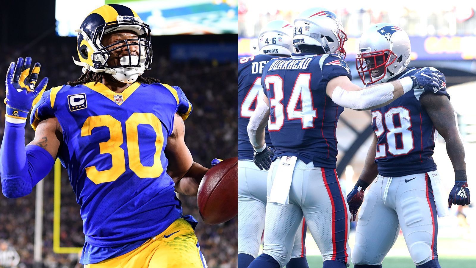 
                <strong>Running Backs</strong><br>
                Es ist wie so oft unter Bill Belichick: Einen wirklichen Superstar haben die Patriots im Rushing Corps nicht. Aber Rex Burkhead, Sony Michel & Co. liefern dennoch: Acht Rushing Touchdowns in den diesjährigen Playoffs sind Bestwert. Bei den Rams war es in den bisherigen Playoffs nicht etwa Superstar Todd Gurley, sondern Neuzugang C.J. Anderson, der das Laufspiel dominierte. Gurleys Einfluss auf die Rams-Offensive war im NFC Championship Game mit zehn Rushing Yards verschwindend. In Sachen Rushing Yards pro Spiel und Yards pro Lauf haben die Rams in der Postseason trotzdem die Nase vor den Pats. Und wenn Gurley dann noch zu Normalform findet, kann er zum X-Faktor werden. Punkt Rams: 1:1!
              