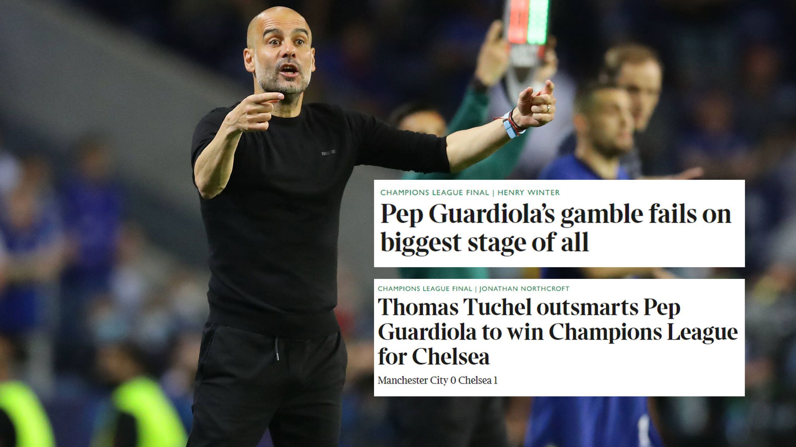 
                <strong>The Times (Großbritannien)</strong><br>
                Die britische "Times" schreibt: "Tuchel überlistet Guardiola." Und fährt fort: "Da war Tuchel, der Guardiola zum dritten Mal in sechs Wochen austrickst. Mit seinem Fußball, der geprägt ist von genialem Positionsspiel und verheerenden Kontern." Außerdem wird Guardiolas taktisches Konzept als "Scheitern auf der größtmöglichen Bühne" betitelt.
              
