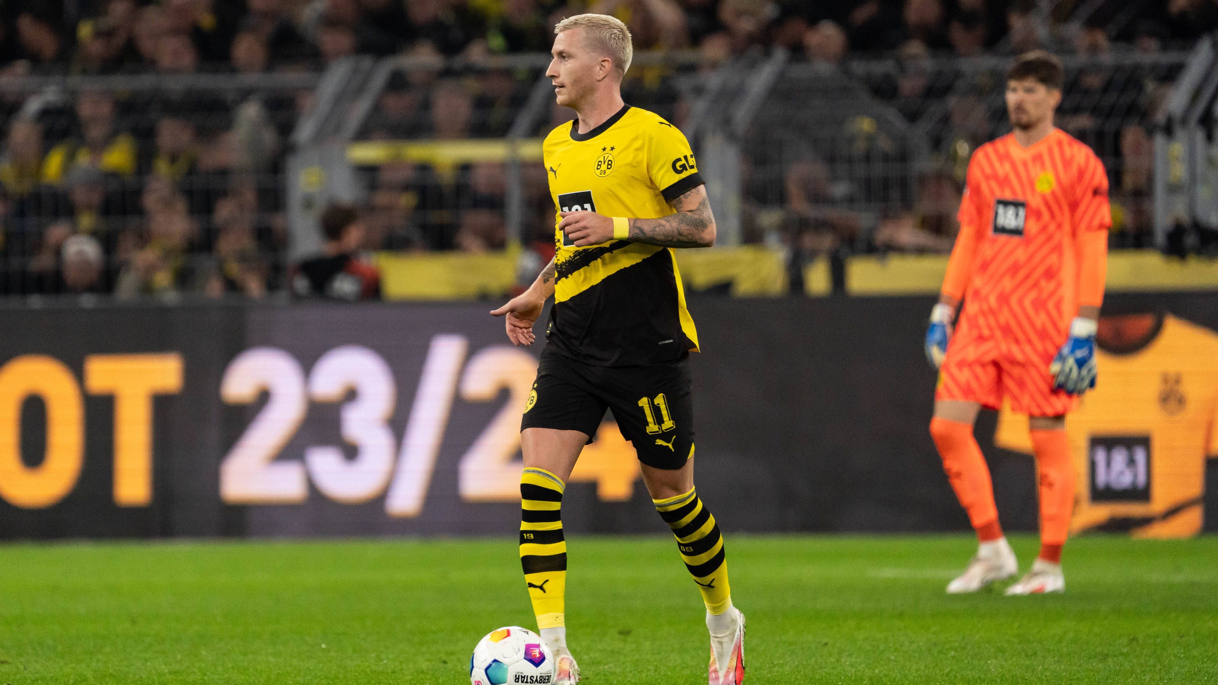 <strong>Marco Reus</strong><br>Der Ex-Kapitän hat trotz der klaren Dortmunder Überlegenheit nur wenige Abschlussaktionen. In der 32. Minute vergibt er aber eine der größten BVB-Chancen in der Partie aus etwa fünf Metern. <strong>ran-Note: 4</strong>