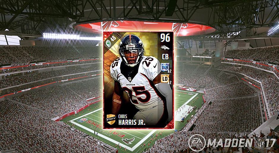 
                <strong>Cornerback: Chris Harris Jr.</strong><br>
                Cornerback: Chris Harris Jr.Team: Denver BroncosGesamt-Stärke: 96
              