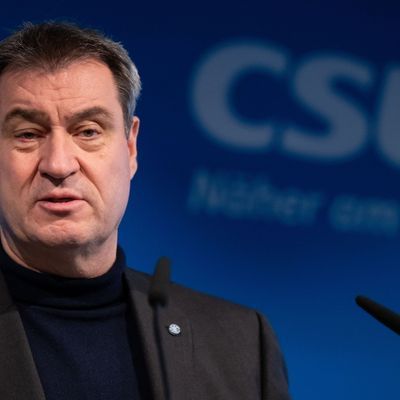 Markus Söder, CSU-Vorsitzender und Ministerpräsident von Bayern, nach einer Sitzung des CSU-Vorstands bei einer Pressekonferenz.