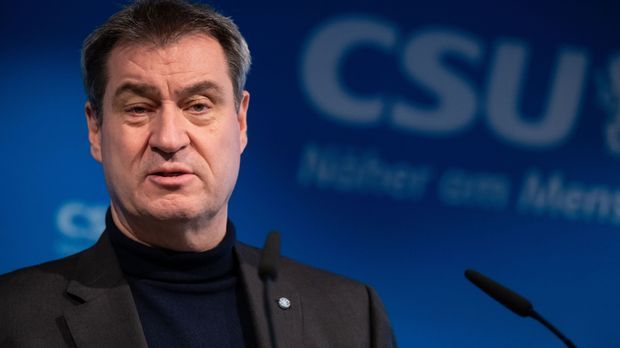 Markus Söder, CSU-Vorsitzender und Ministerpräsident von Bayern, nach einer Sitzung des CSU-Vorstands bei einer Pressekonferenz.