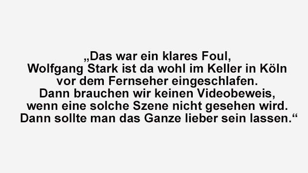 
                <strong>Rudi Völler (Bayer Leverkusen)</strong><br>
                Bayer-Sportchef Rudi Völler zum 2:2-Ausgleich im Heimspiel gegen Hoffenheim
              