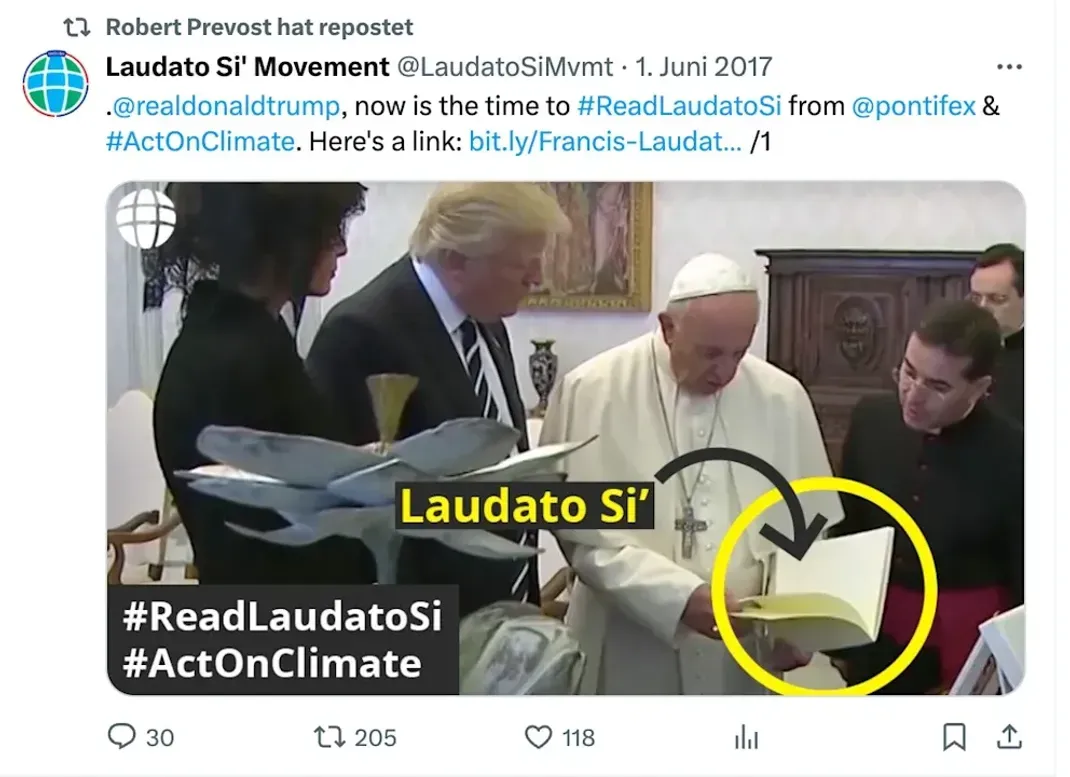 Auf "X" damals noch Twitter kritisierte Papst Leo XIV. Trump wegen seiner Klimapolitik.