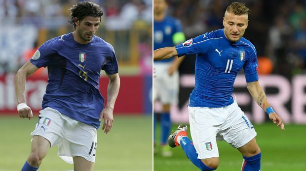 
                <strong>Vincenzo Iaquinta (2006) - Ciro Immobile (2016)</strong><br>
                Vincenzo Iaquinta (2006) - Ciro Immobile (2016). Zur Verlängerung wurde Iaquinta für Camoranesi gegen das DFB-Team eingewechselt. Durch die Hereinnahme des Stürmers von Udinese Calcio spielte die "Squadra Azzurra" noch offensiver und gefährlicher. Immobile kam bei der EM bislang zweimal zum Einsatz. Bei der 0:1-Niederlage gegen Irland und die letzten 15 Minuten gegen Belgien (2:0).
              