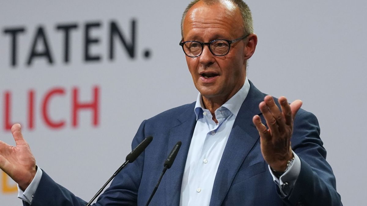 CDU-Parteichef Friedrich Merz spricht auf einer Veranstaltung.