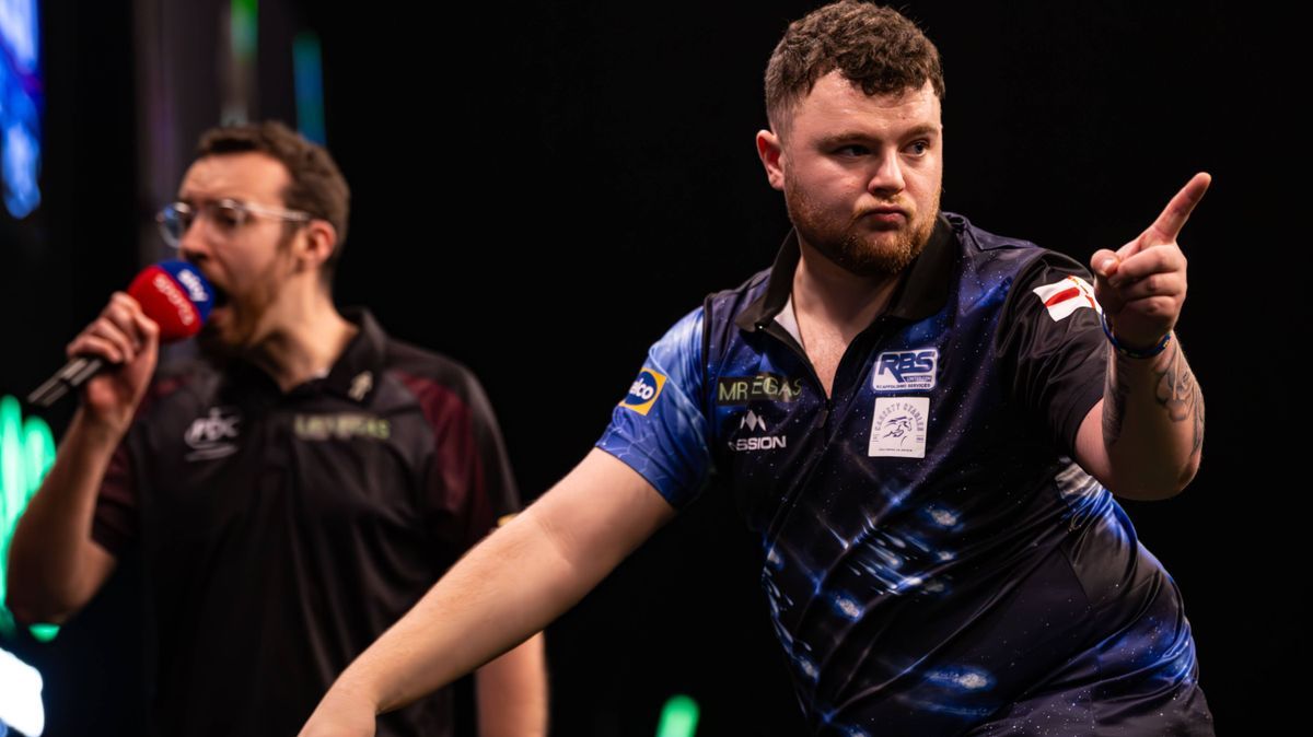 RECORD DATE NOT STATED 17th November 2023, WV Active, Aldersley, Wolverhampton, England; 2023 PDC Grand Slam of Darts, Day 7; Josh Rock celebrates hitting another 180 PUBLICATIONxNOTxINxUK ActionPl...